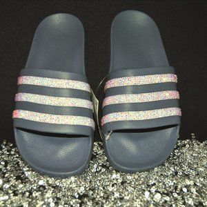‼️SOLD‼️Custom Adilette Aqua Lilac Bling Slides